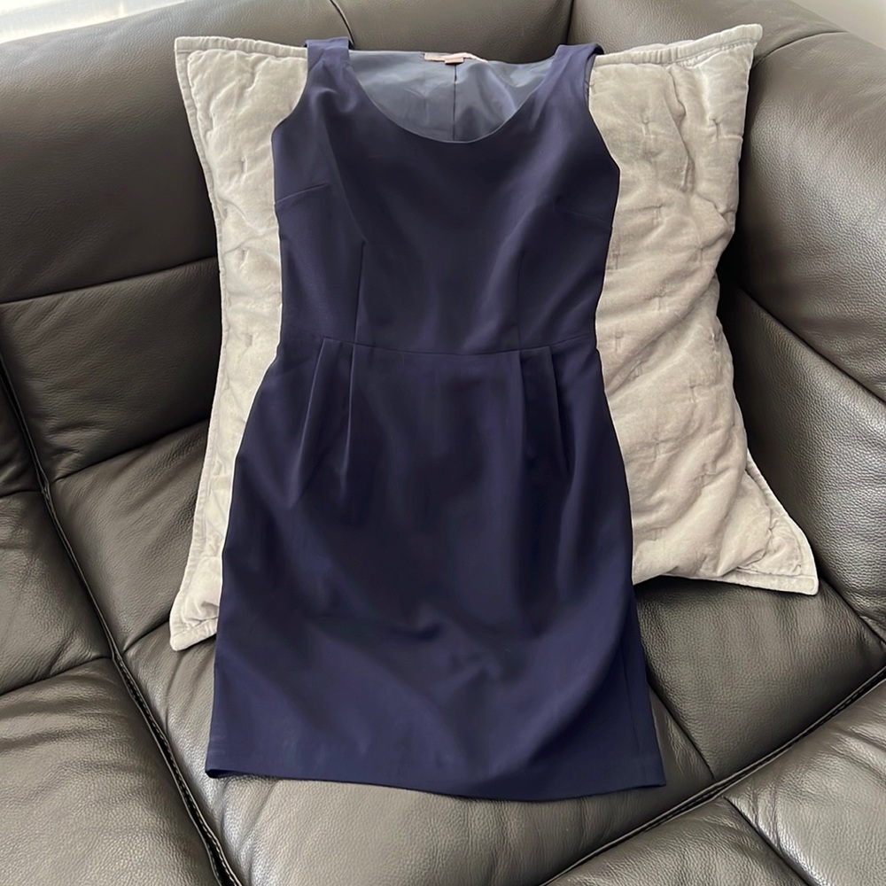 Navy Blue pleated scoop neck dress